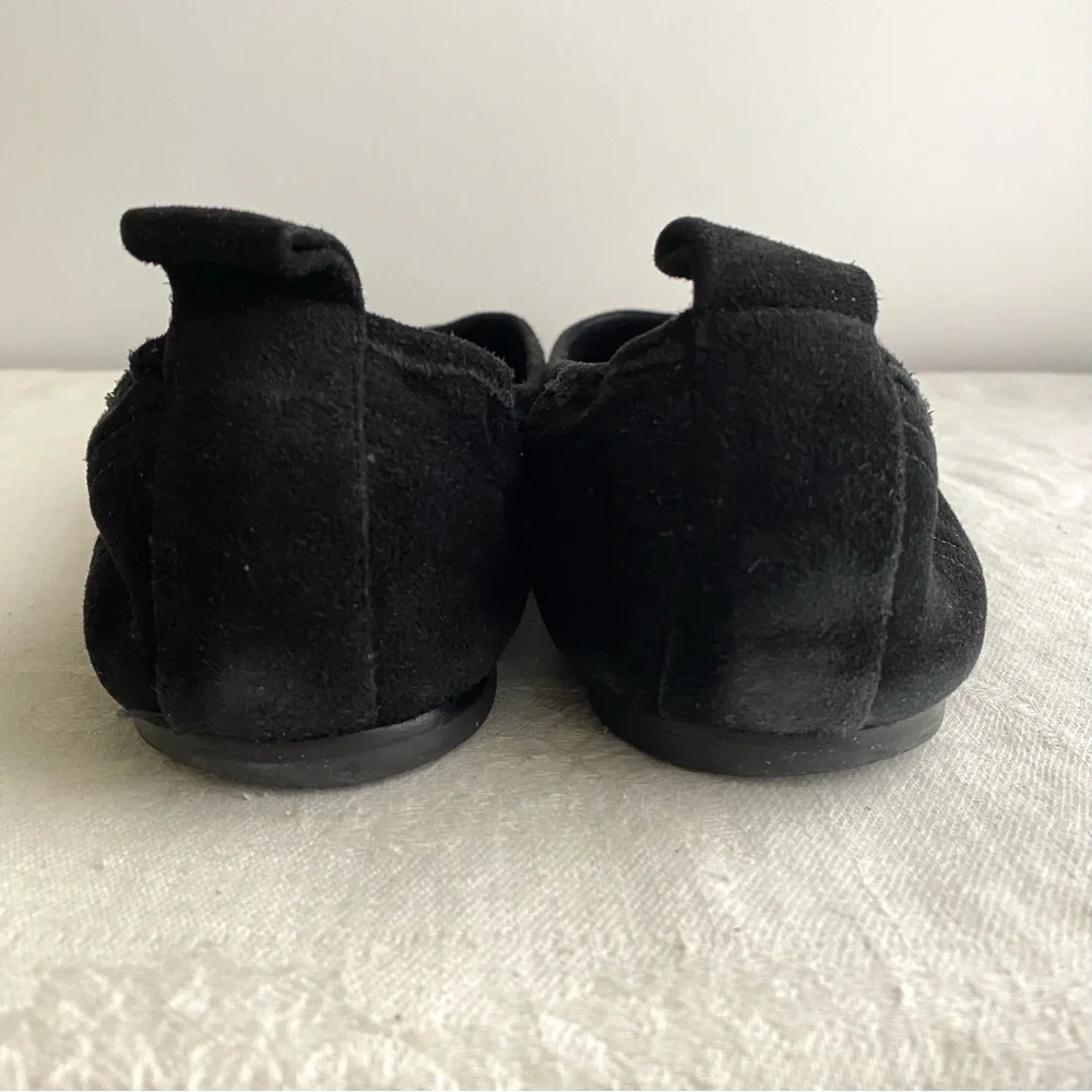 Tory Burch Black Suede Round-Toe Ballet Flats with Small Gold 